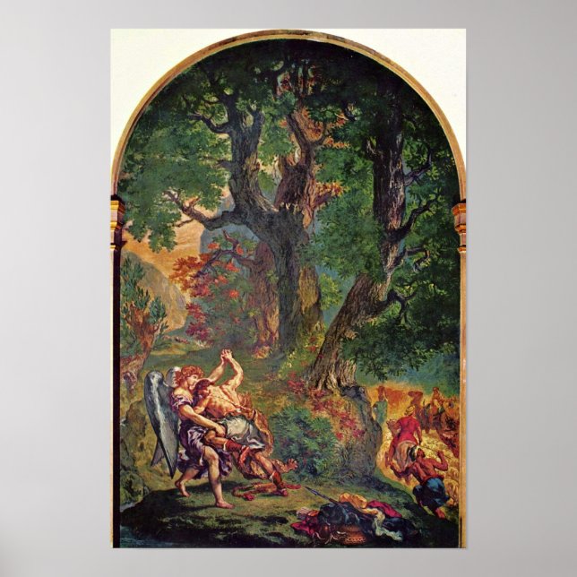Affiches Eugene Delacroix - Jacob lutte avec l'ange (Devant)