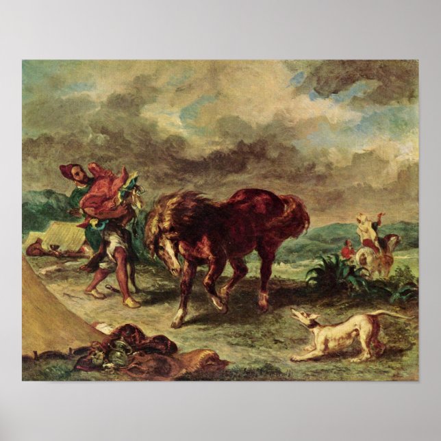 Affiches Eugene Delacroix - Le Marocain et son cheval (Devant)
