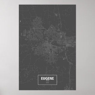 Affiches Eugene, Oregon (blanc sur noir)