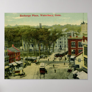 Affiches Exchange Place, Waterbury, Connecticut Vintage