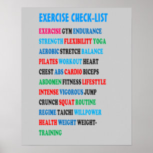 Affiches EXERCICE CHECK-LIST GYM Poids Santé Coeur nvn609