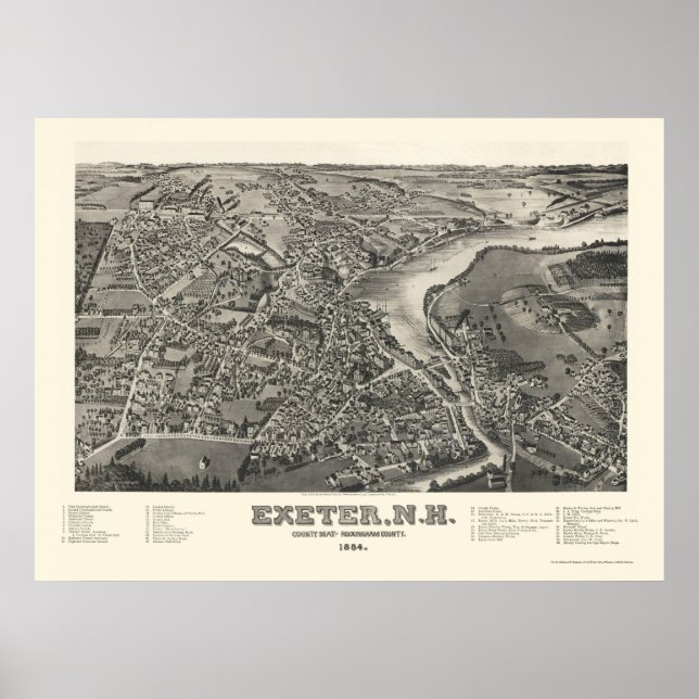 Affiches Exeter, NH Panoramic Map - 1884 (Devant)