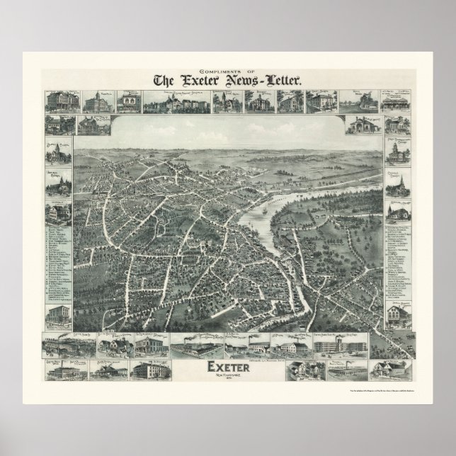 Affiches Exeter, NH Panoramic Map - 1896 (Devant)