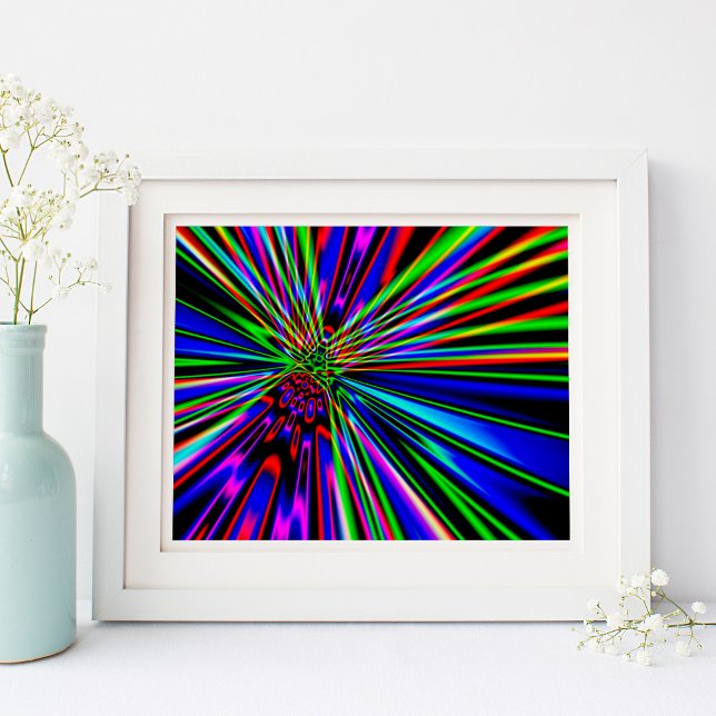 Affiches Explosion de néon arc-en-ciel Art numérique abstra (Neon Rainbow Explosion Abstract Digital Art)