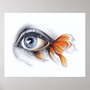 Affiches Eye with fish tail Surreal drawing art