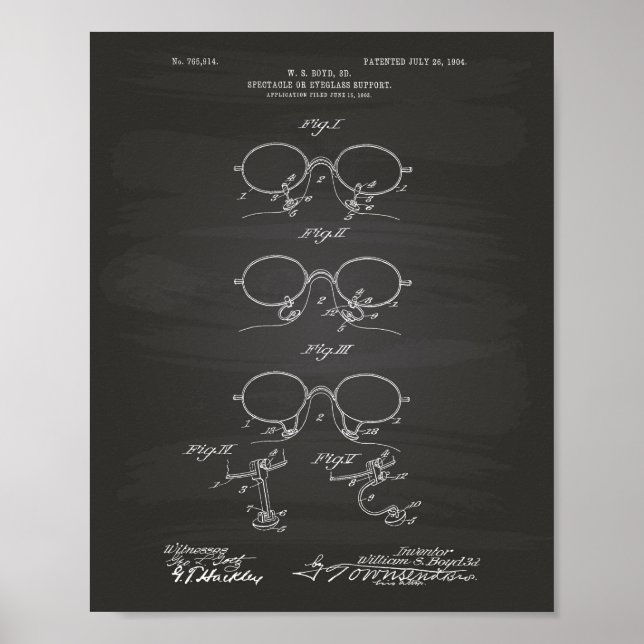 Affiches Eyeglass Support 1904 Patent Art Chalkboard (Devant)