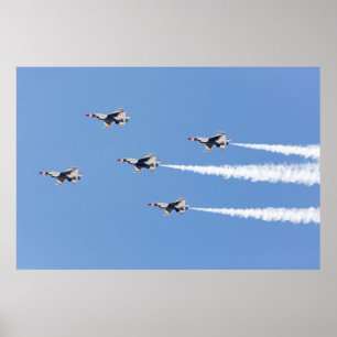 Affiches F-16 Thunderbirds volant en formation à cinq carte