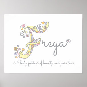 Affiches F monogramme art Freya filles nom signifiant affic