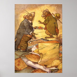 Affiches Fable d'Esope vintage, Souris de campagne, Souris