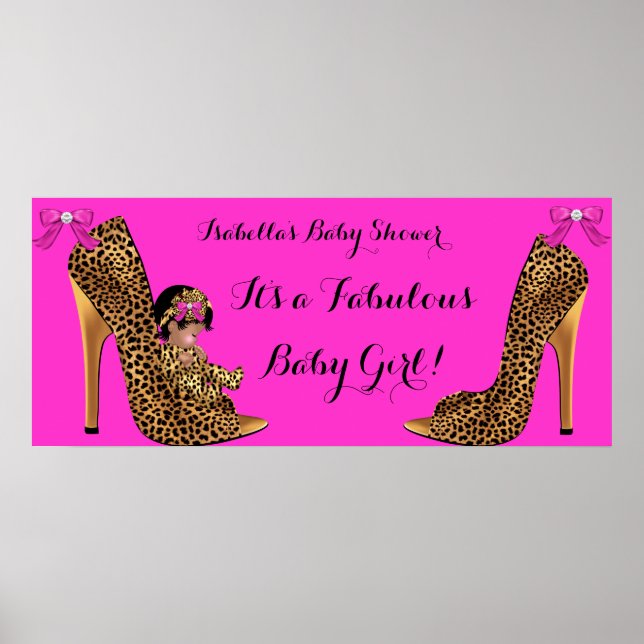 Affiches Fabuleux Baby shower bébé mignonne fille Leopard C (Devant)