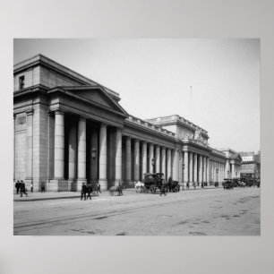 Affiches Façade est de la gare de Penn, 1910. Photo ancienn