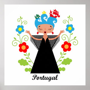 Affiches Fado chanteuse avec caravelle portugaise