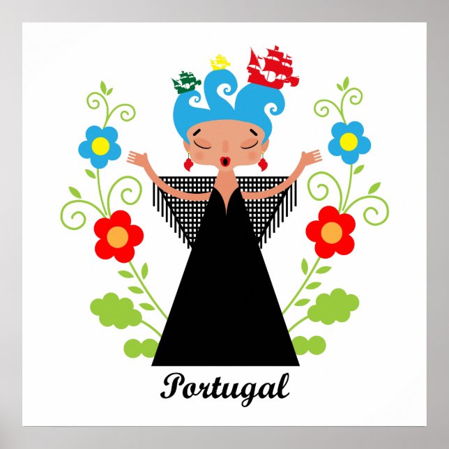 Affiches Fado chanteuse avec caravelle portugaise (Devant)