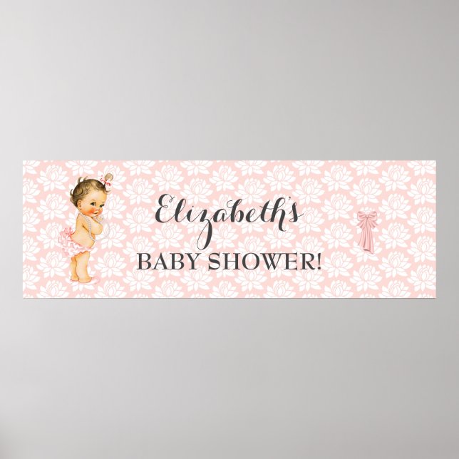 Affiches Faire-part de douche rose et blanche pour bébé vin (Devant)