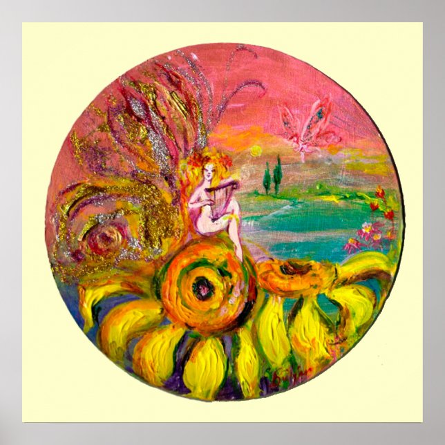 Affiches FAIRY OF THE SUNFLOWERS jaune rose blanc (Devant)