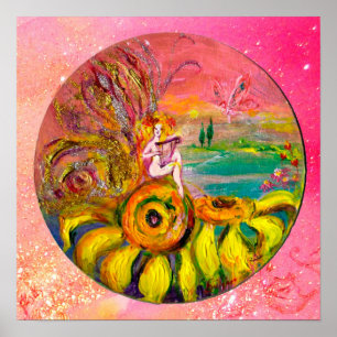 Affiches FAIRY OF THE SUNFLOWERS jaune rose étincelles