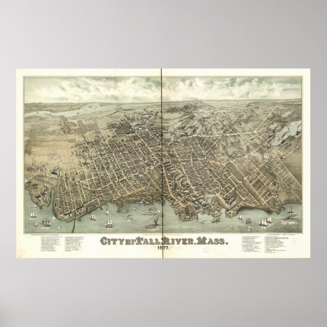 Affiches Fall River Massachusetts 1877 Antique Panorama (Devant)