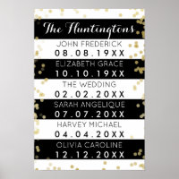 Family Names & Dates Black Stripes & Gold Confetti