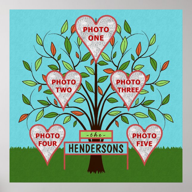 Affiches Family Tree Custom 5 Photo Collage Summer Leaves (Devant)