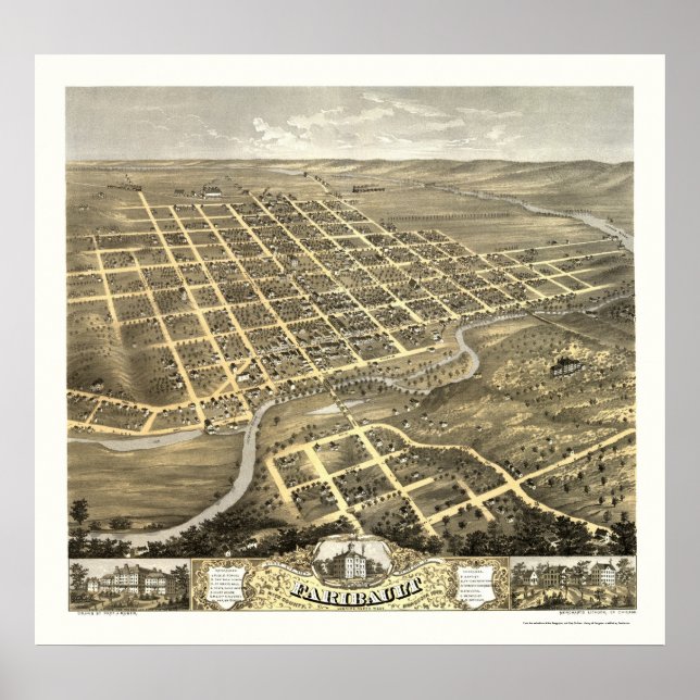 Affiches Faribault, MN Carte panoramique - 1869 (Devant)