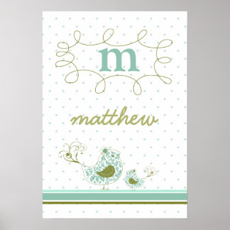 Affiches fatfatit Blue Tourbillonnant Maman & Baby Bird Kid