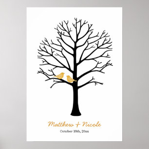 Affiches Faux Gold Birds Black Fingerprint Tree Mariage