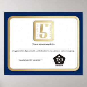 Affiches Faux gold employee 5 years service award