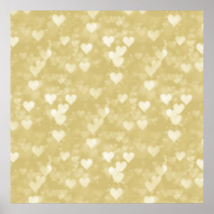 Affiches Faux Gold Foil Coeur Arrière - plan Coeurs Bokeh