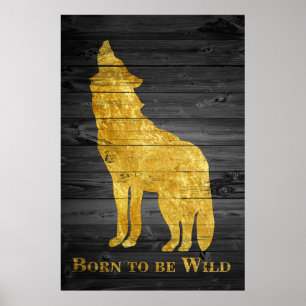 Affiches Faux Gold Wolf Pop Art né être Wild Grey Bois