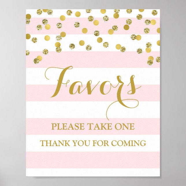 Affiches Faveur Baby shower Signal rose Stripes Gold Confet (Devant)