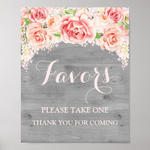 Affiches Favors Baby Shower Sign Pink Watercolor Wood
