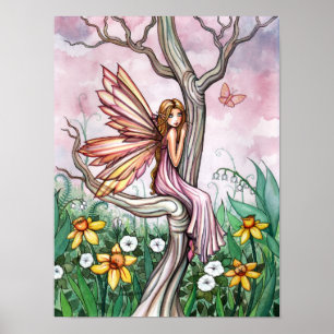 Affiches Fée des fleurs printanières Jonquilles et Papillon