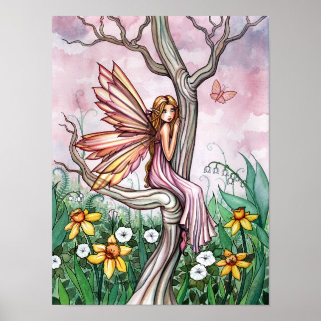 Affiches Fée des fleurs printanières Jonquilles et Papillon (Devant)