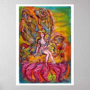 Affiches FÉE DES FLEURS SUR L'IRIS ROSE Fantaisie