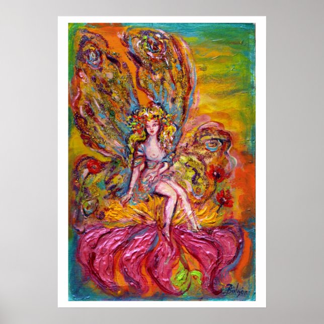 Affiches FÉE DES FLEURS SUR L'IRIS ROSE Fantaisie (Devant)