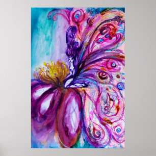 AFFICHES FÉE FLEUR MIGNONNE ET FANTAISISTE EN ROSE, PAILLET
