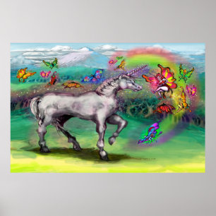 Affiches Féeries de papillons Unicorne arc-en-ciel