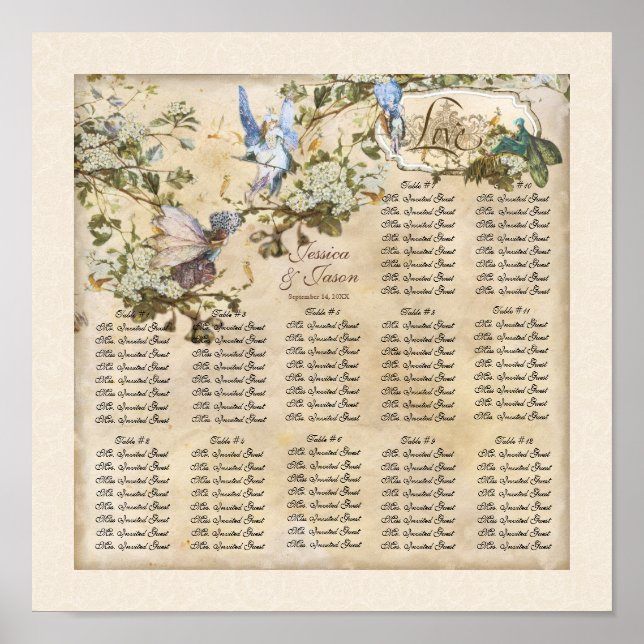 Affiches Féeries enchantées Fées Réception Carte de siège (Devant)