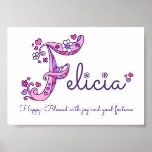 Affiches Felicia initiale F doodé nom de l'art cardiaque si