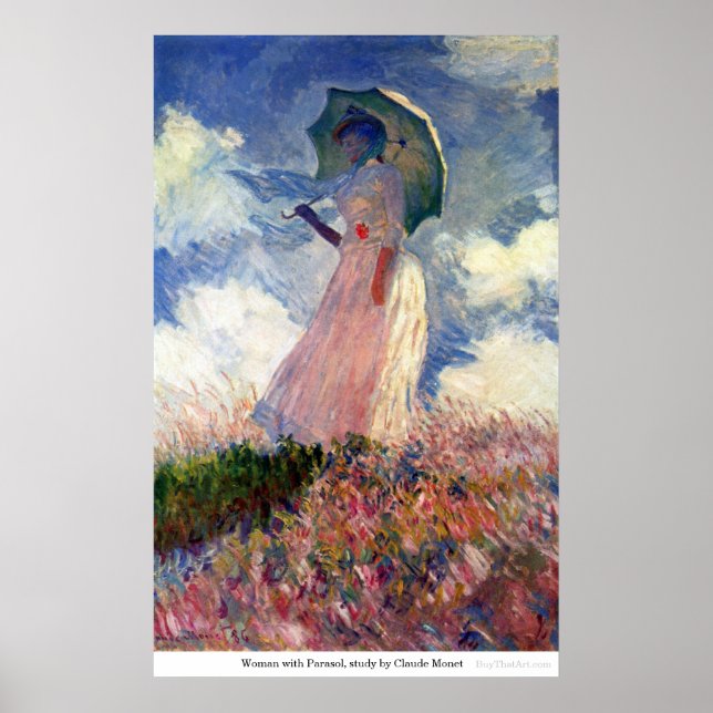 Affiches Femme avec parasol, étude par Claude Monet (Devant)