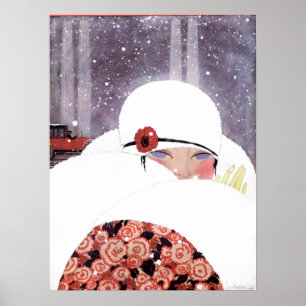 AFFICHES FEMME DANS LA NEIGE, BEAUTÉ HIVERNALE DE LA MODE
