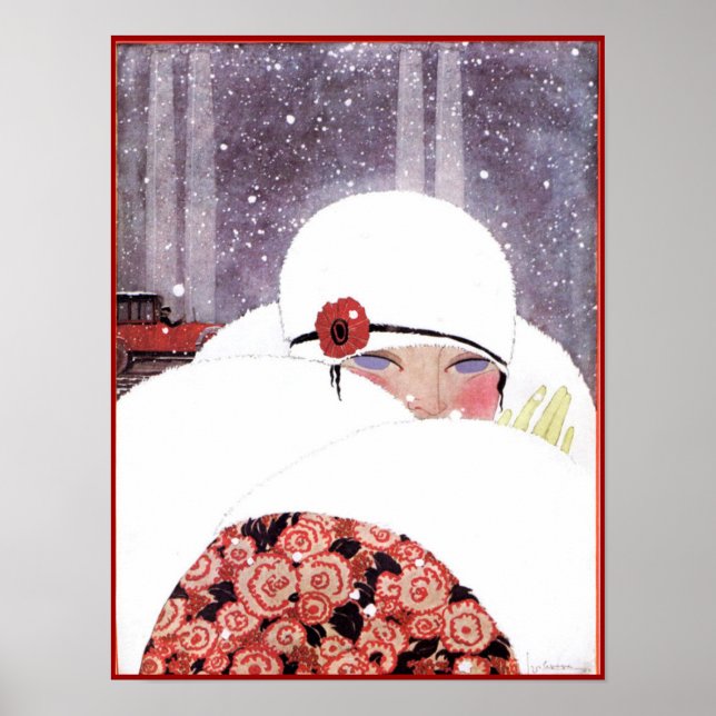 AFFICHES FEMME DANS LA NEIGE, MODE DE BEAUTÉ HIVER (Devant)