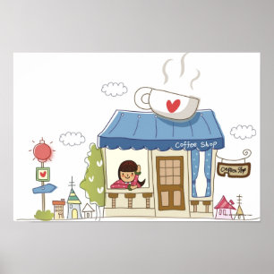 Affiches Femme dans un café