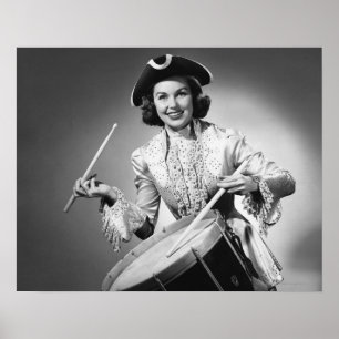 Affiches Femme habillée comme batteur d'Américain