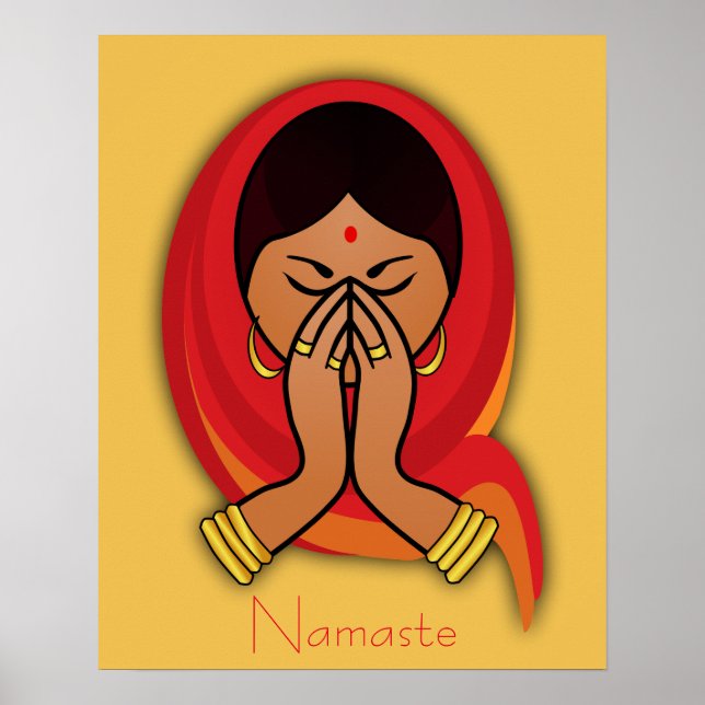 Affiches Femme hindoue avec tête en Namaste Salutation (Devant)