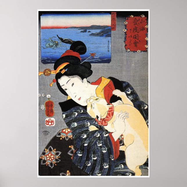 Affiches Femme japonaise tenant un chat (Devant)