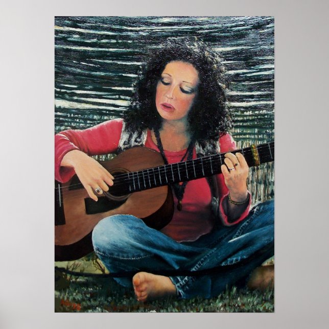 Affiches Femme Jouant De La Musique Avec Guitare Acoustique (Devant)
