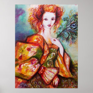 AFFICHES FEMME ROMANTIQUE AVEC PÂTE DE PEACOCK ÉCLANTE