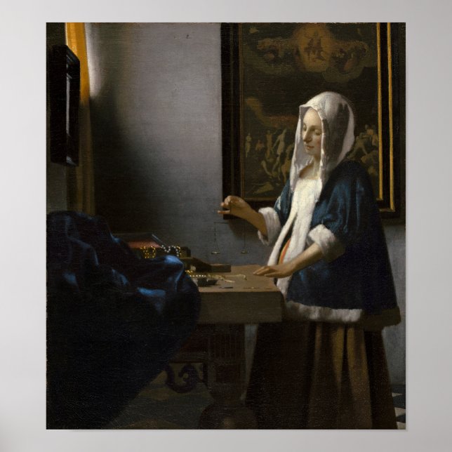 Affiches Femme tenant un équilibre par Johannes Vermeer (Devant)