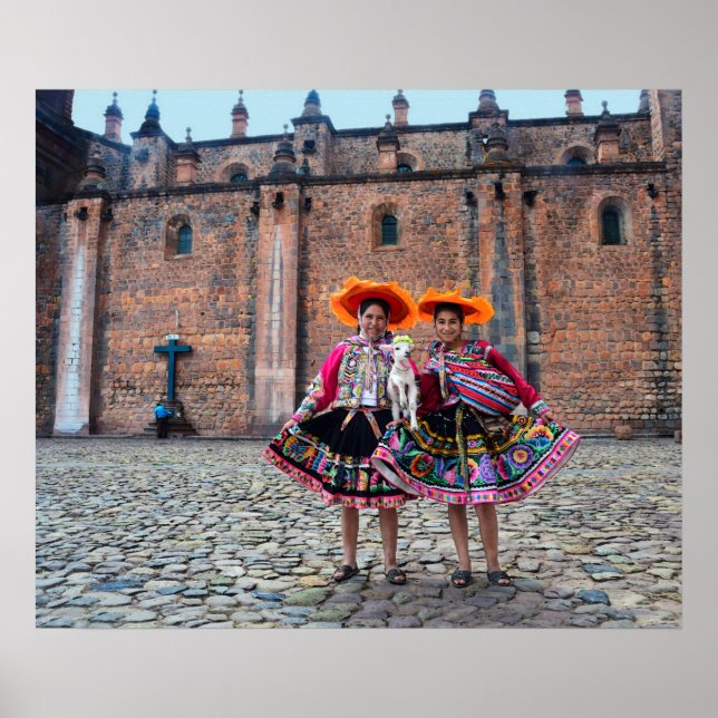 Affiches Femmes avec agneau à Cusco, Pérou (Devant)